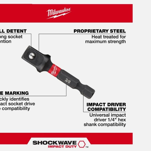 Milwaukee 48-32-5033 Power Drill Bit Extensions Shockwave Socket Adapter Set, 1/ - Picture 5 of 5